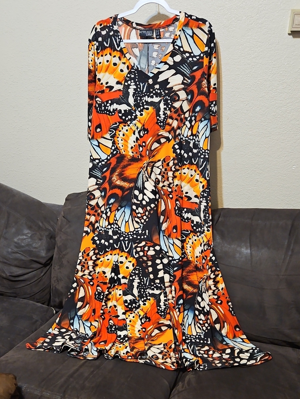 Attitudes by Renee Orange Butterfly-Print Maxi Dress